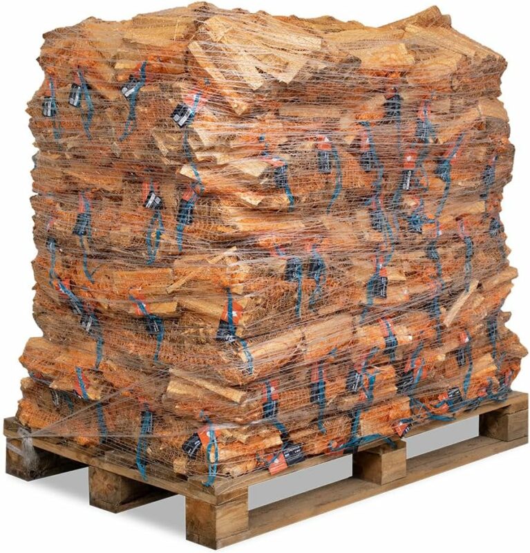 Brennholz Birke 25 cm in Netzsäcken auf Palette