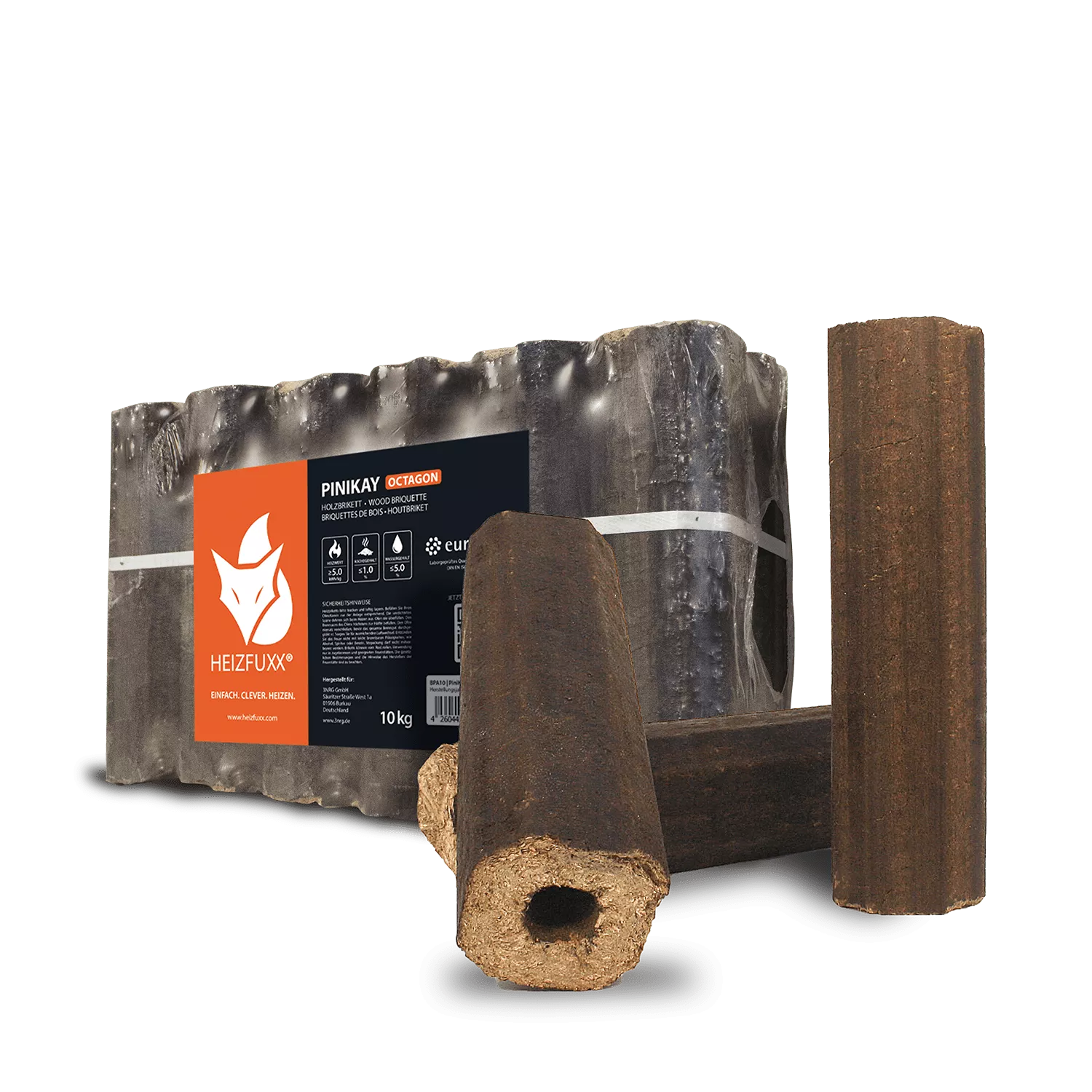 PiniKay Hartholzbriketts Oktagon – mit Zugloch (Palette 960 kg) – Bild 6