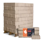 RUF Original Red Briketts auf Palette gestapelt