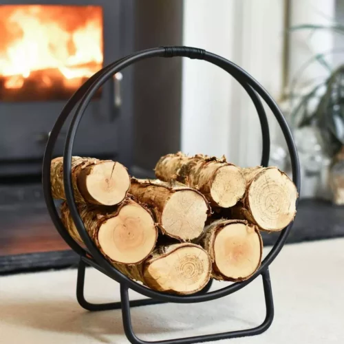 Kaminholzhalter rund, platzsparend neben Kamin platziert