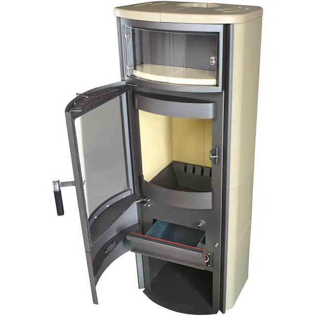 Halbrunder Kaminofen mit Holzfach Opera B Grande