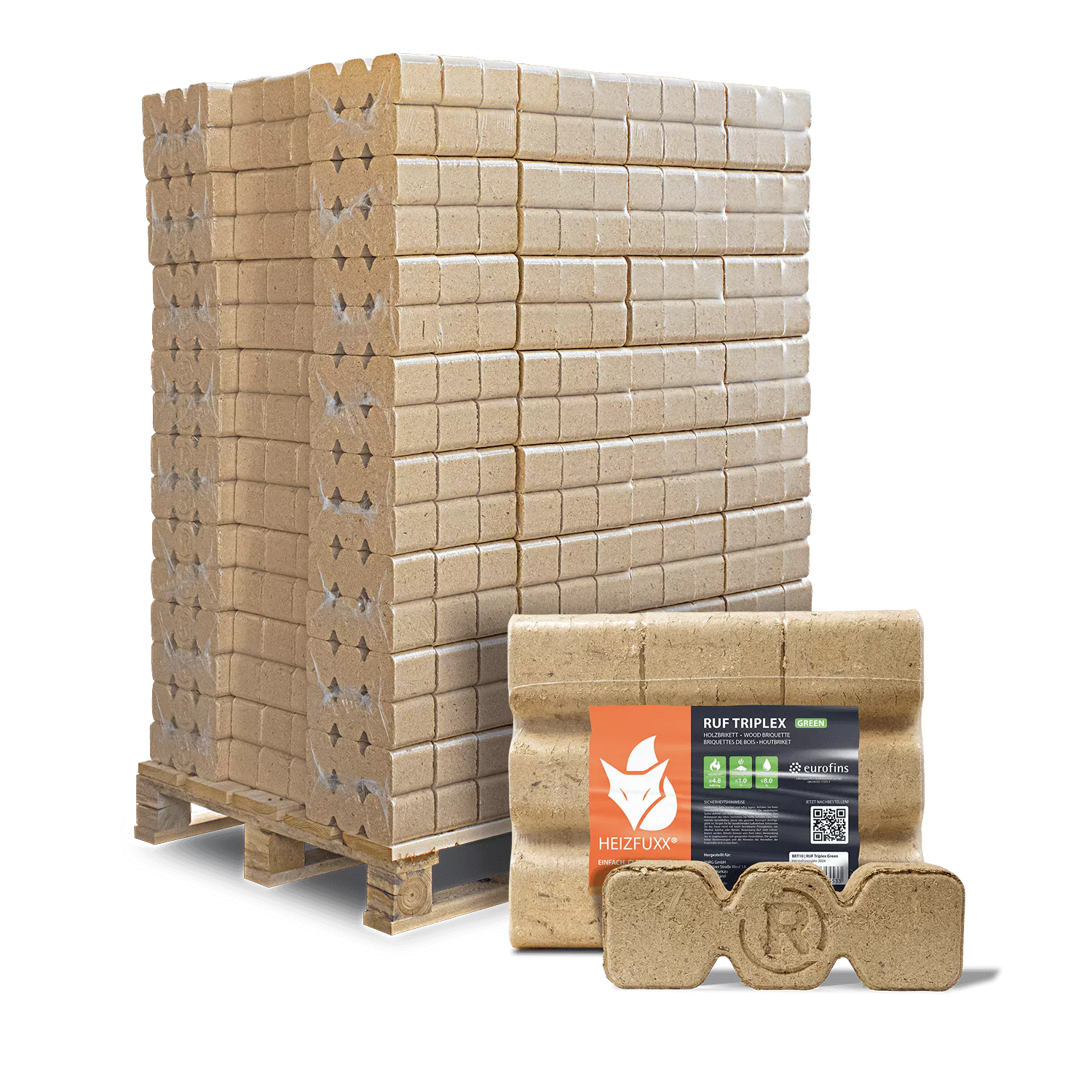 BRT10-RUF-Triplex-Green-96erPalette-gebinde.webp RUF Triplex Green Weichholzbriketts – 960 kg Palette – Bild 1
