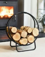 Rundes Kaminholzregal mit Griff – Stahl, schwarz, Ø 40 cm (H 45 cm)