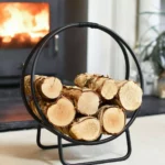Rundes Kaminholzregal mit Griff – Stahl, schwarz, Ø 40 cm (H 45 cm)